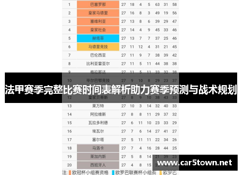 法甲赛季完整比赛时间表解析助力赛季预测与战术规划