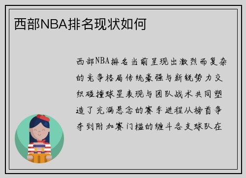 西部NBA排名现状如何
