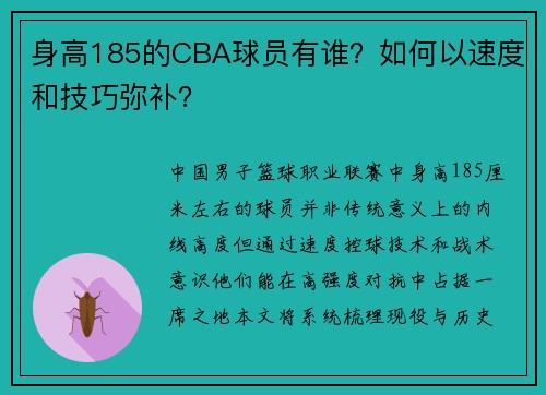 身高185的CBA球员有谁？如何以速度和技巧弥补？